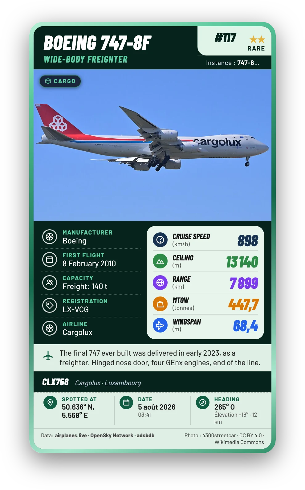 Carte Wingtip rare : Boeing 747-8F